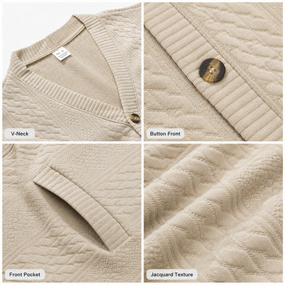 Men's Textured Jacquard V-Neck Cardigan