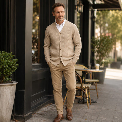 Men's Textured Jacquard V-Neck Cardigan