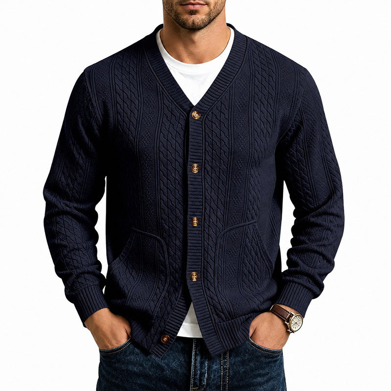 Men's Textured Jacquard V-Neck Cardigan