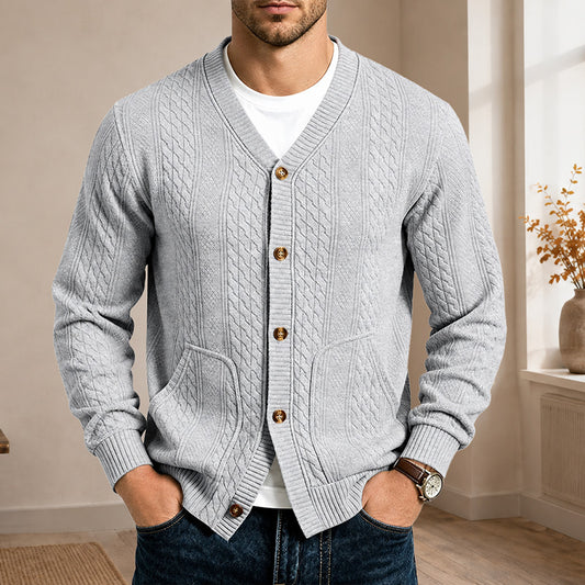 Men's Textured Jacquard V-Neck Cardigan