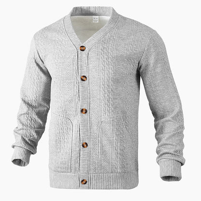 Men's Textured Jacquard V-Neck Cardigan