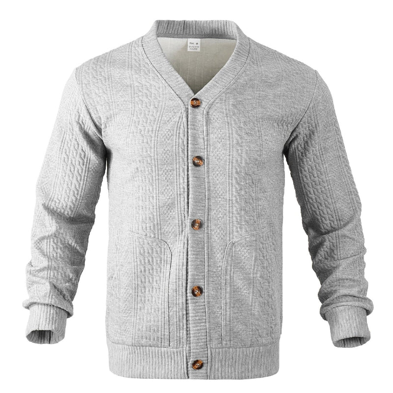 Men's Textured Jacquard V-Neck Cardigan