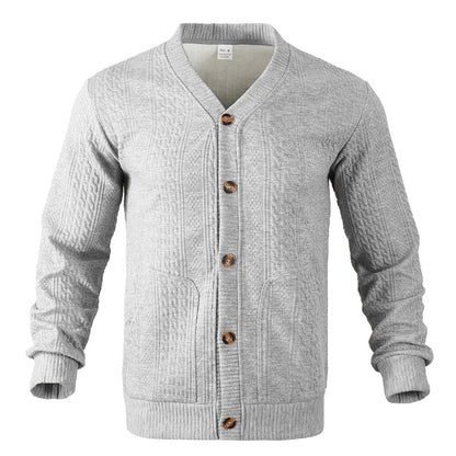 Men's Textured Jacquard V-Neck Cardigan