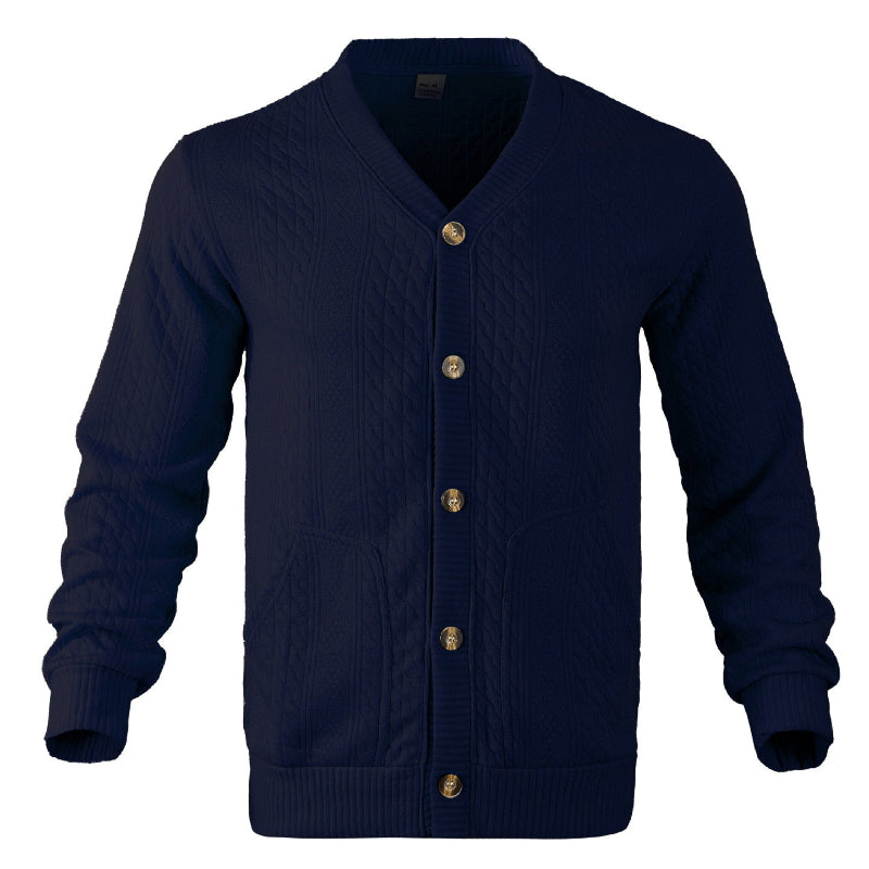 Men's Textured Jacquard V-Neck Cardigan