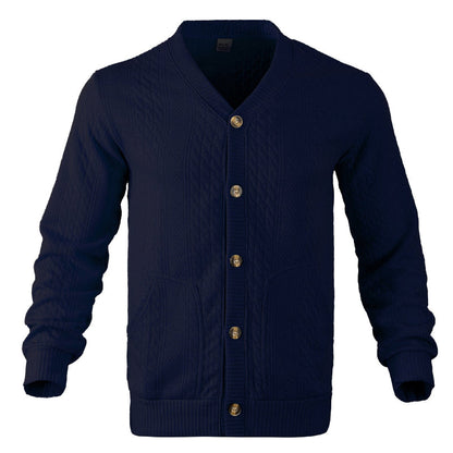Men's Textured Jacquard V-Neck Cardigan