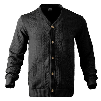 Men's Textured Jacquard V-Neck Cardigan