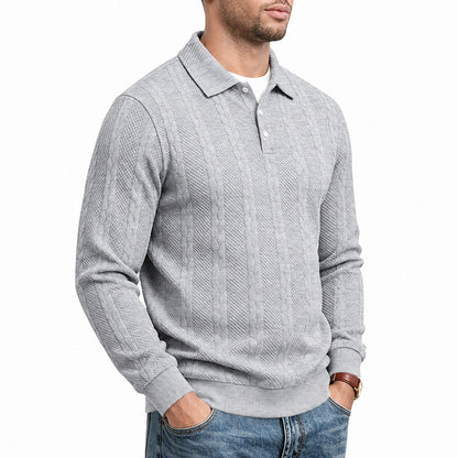 Men's Textured Knit Polo Sweater