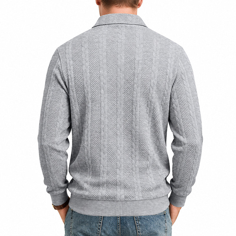 Men's Textured Knit Polo Sweater