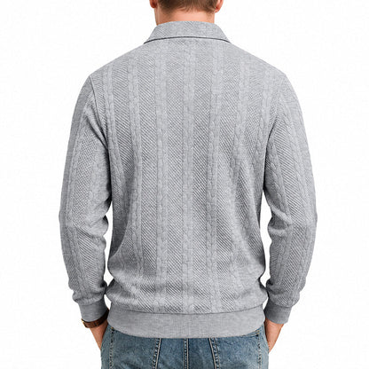 Men's Textured Knit Polo Sweater