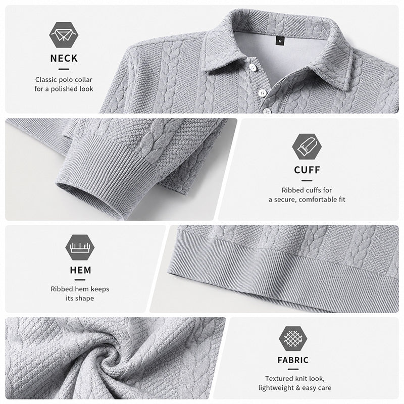 Men's Textured Knit Polo Sweater