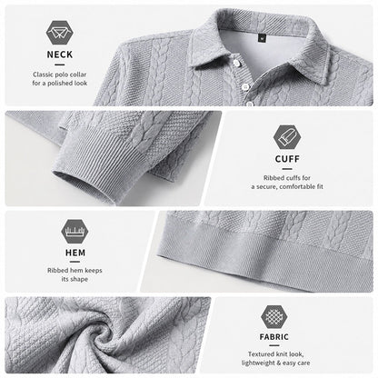 Men's Textured Knit Polo Sweater