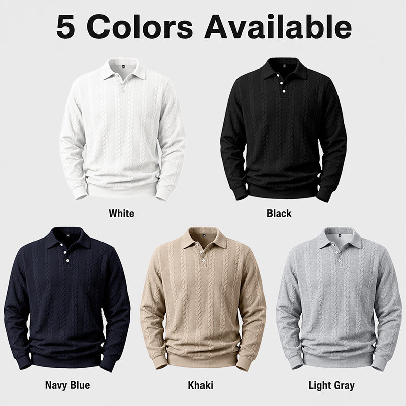 Men's Textured Knit Polo Sweater