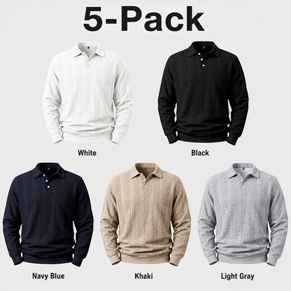 Men's Textured Knit Polo Sweater