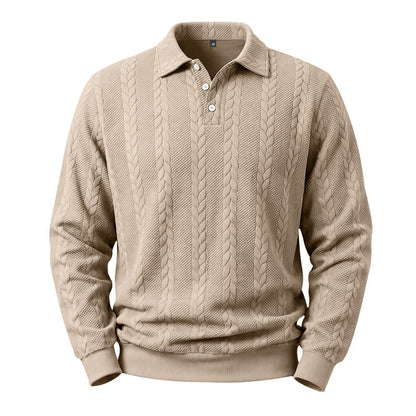 Men's Textured Knit Polo Sweater