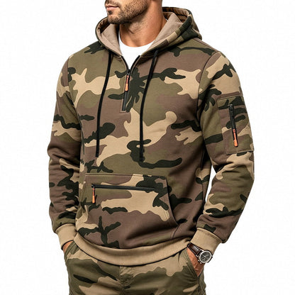 Men's Camo Fleece-Lined Quarter-Zip Hoodie