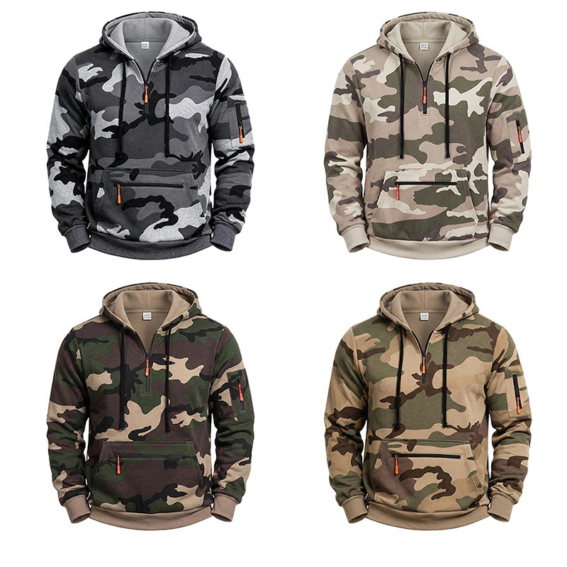 Men's Camo Fleece-Lined Quarter-Zip Hoodie