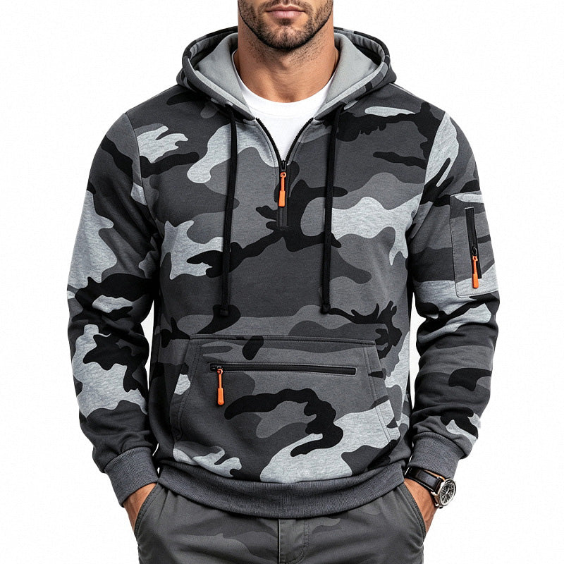 Men's Camo Fleece-Lined Quarter-Zip Hoodie