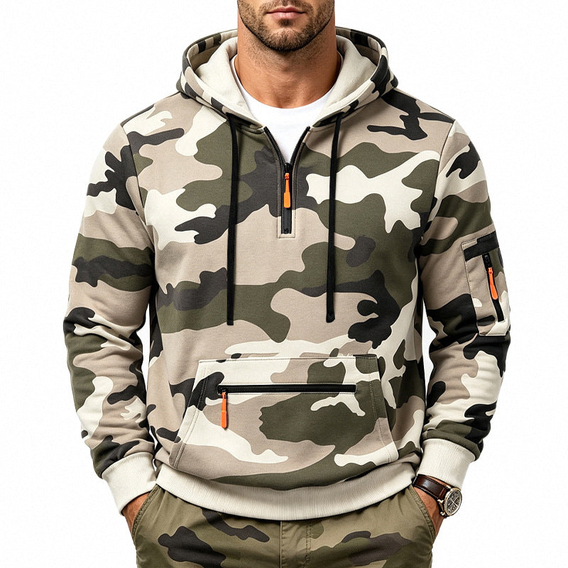 Men's Camo Fleece-Lined Quarter-Zip Hoodie