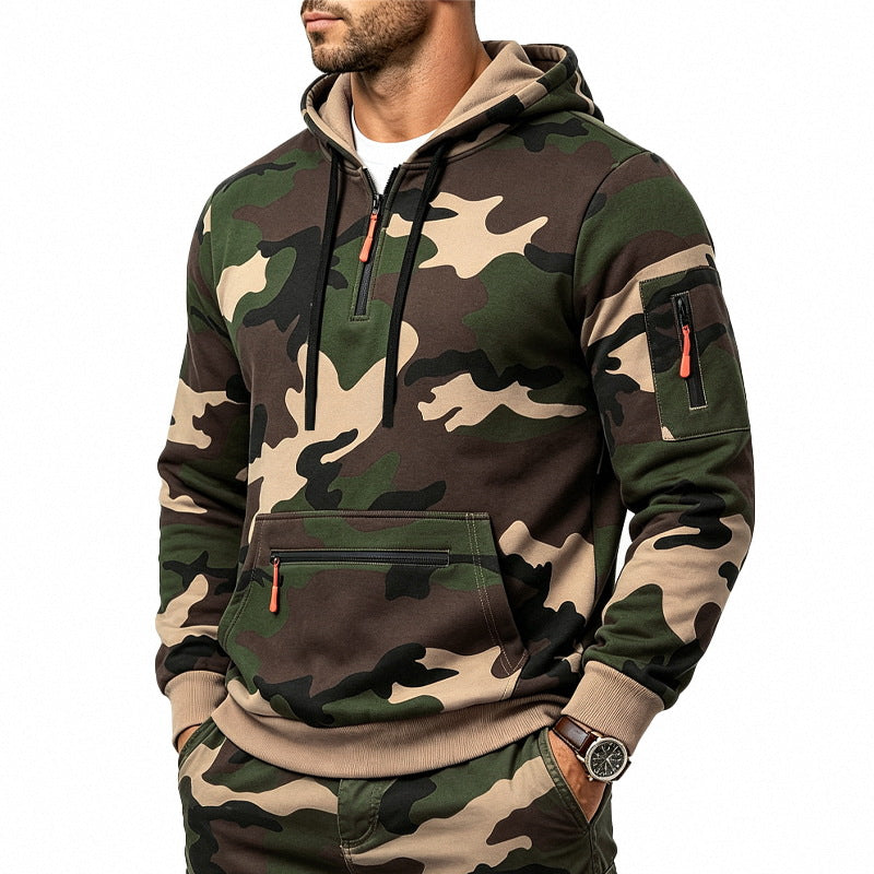 Men's Camo Fleece-Lined Quarter-Zip Hoodie