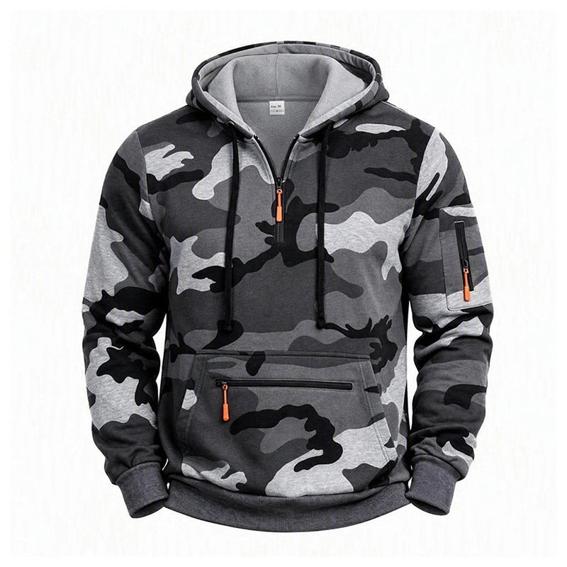 Men's Camo Fleece-Lined Quarter-Zip Hoodie