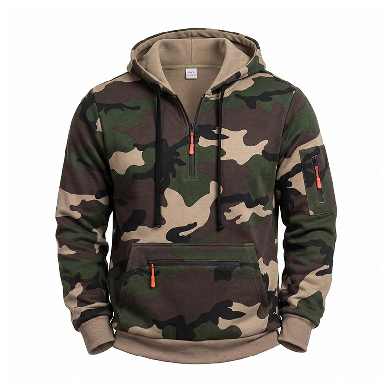 Men's Camo Fleece-Lined Quarter-Zip Hoodie