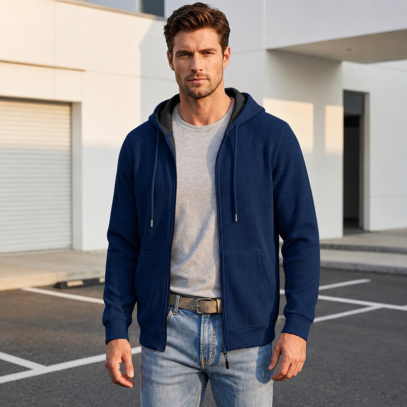 Men’s Jacquard Knit Hooded Zip-Up