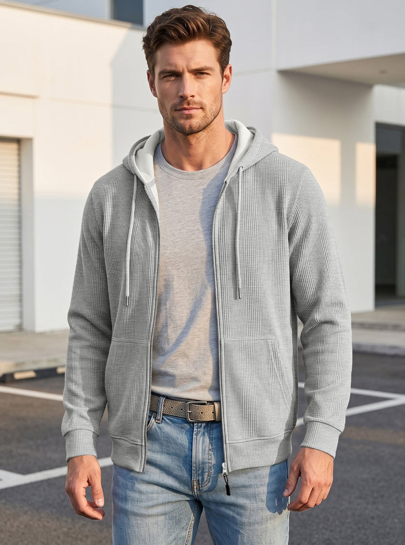 Men’s Jacquard Knit Hooded Zip-Up
