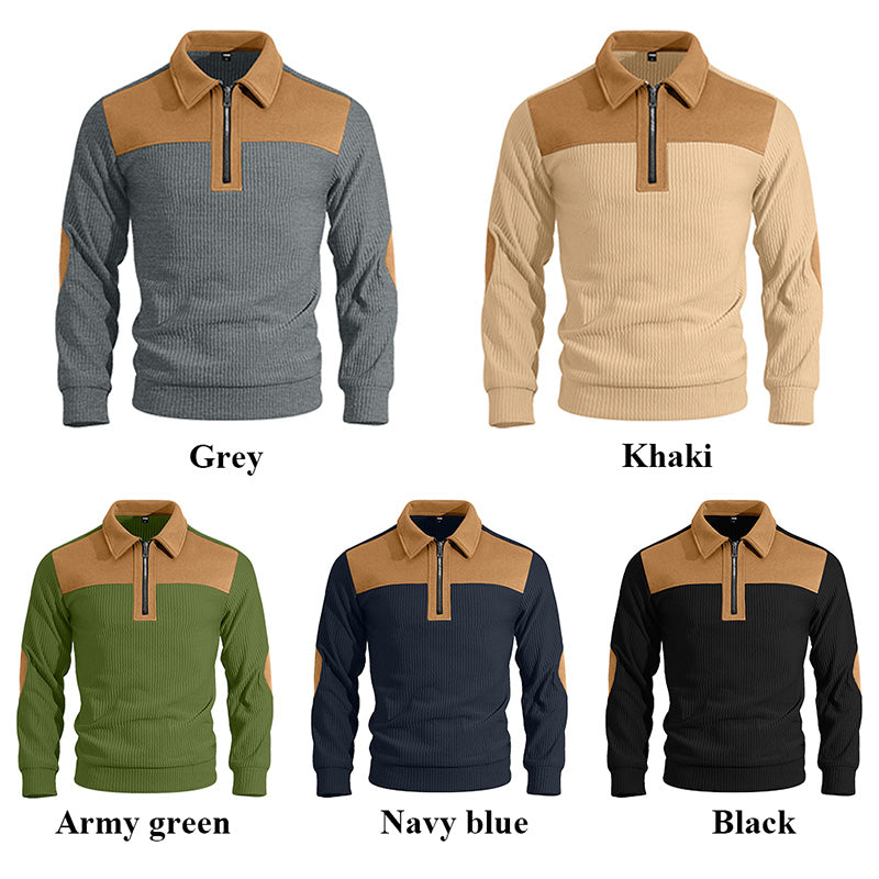 Men's Quarter-Zip Color Block Corduroy Pullover