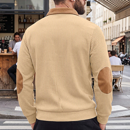 Men's Quarter-Zip Color Block Corduroy Pullover