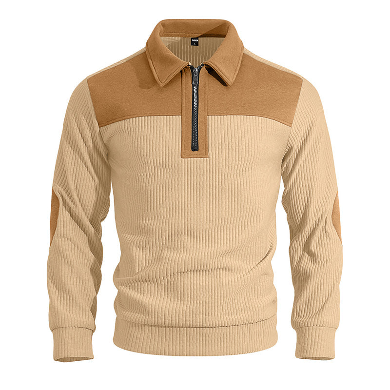 Men's Quarter-Zip Color Block Corduroy Pullover