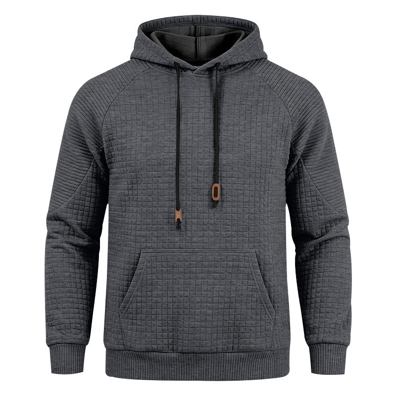 Men's Waffle Knit Pullover Hoodie with Kangaroo Pocket