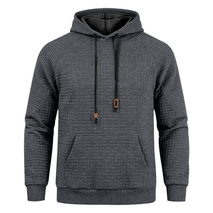 Men's Waffle Knit Pullover Hoodie with Kangaroo Pocket