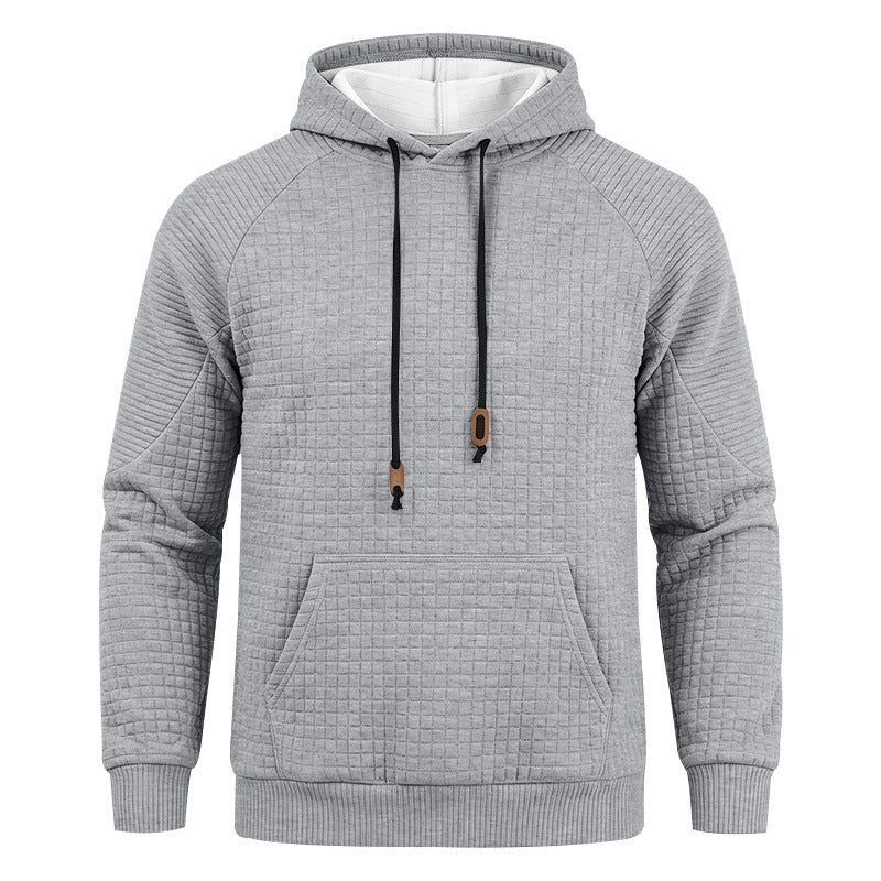 Men's Waffle Knit Pullover Hoodie with Kangaroo Pocket
