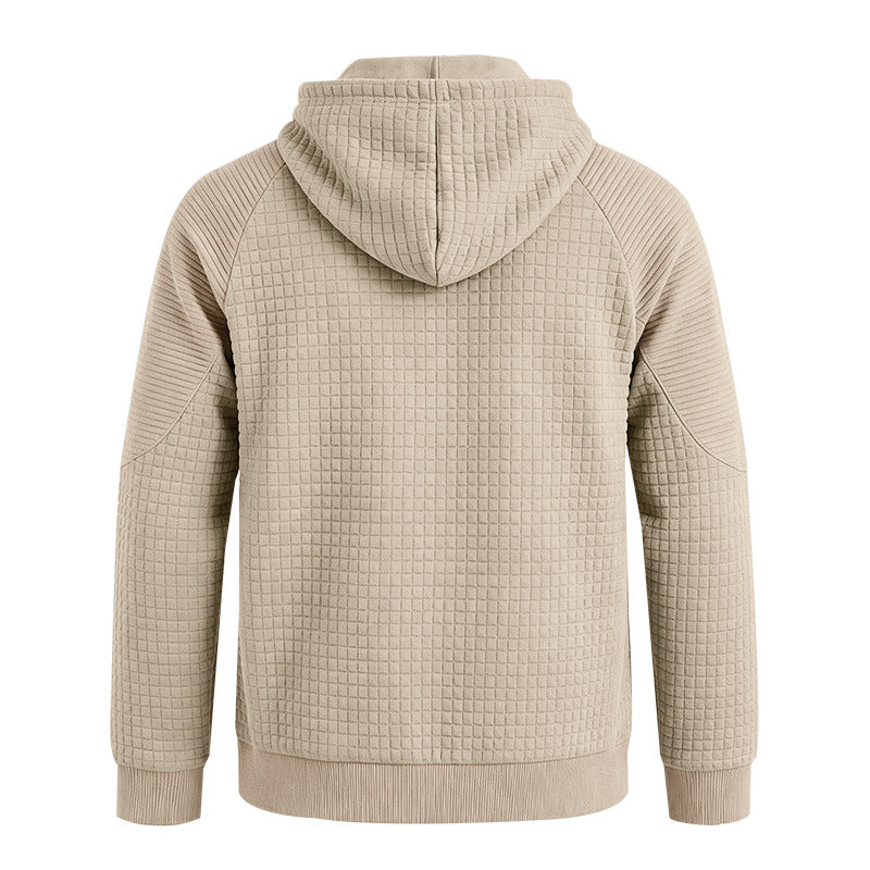 Men's Waffle Knit Pullover Hoodie with Kangaroo Pocket