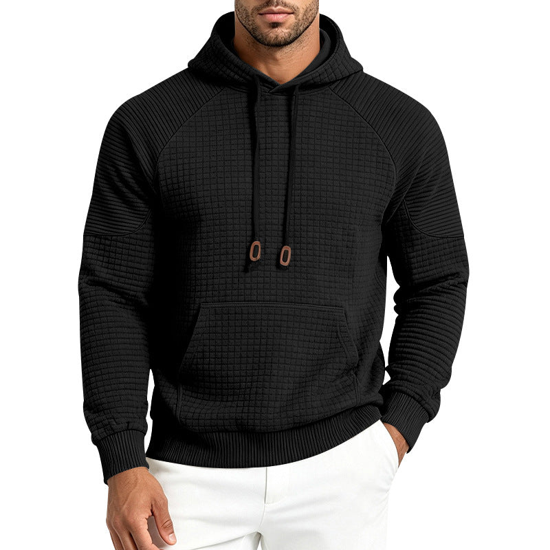 Men's Waffle Knit Pullover Hoodie with Kangaroo Pocket