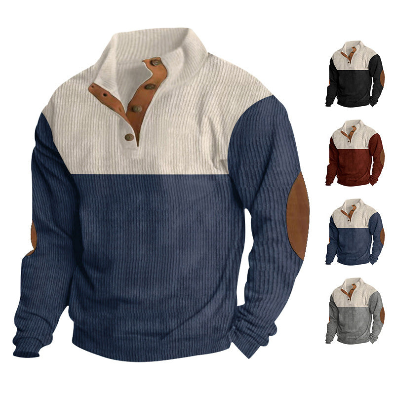Men's Corduroy Color-Block Pullover Sweatshirt