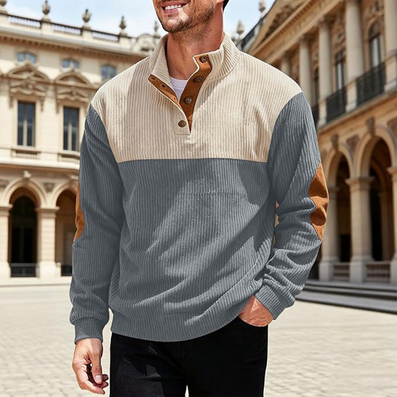 Men's Corduroy Color-Block Pullover Sweatshirt