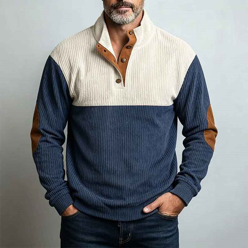 Men's Corduroy Color-Block Pullover Sweatshirt