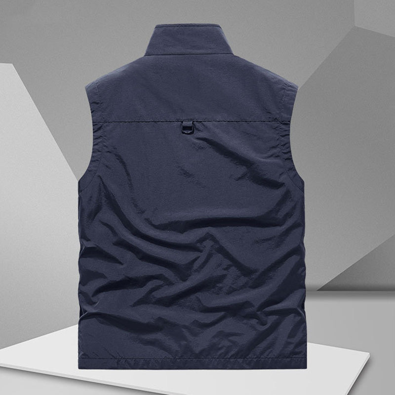 Men’s Reversible Fleece-Lined Utility Vest with 8 Pockets
