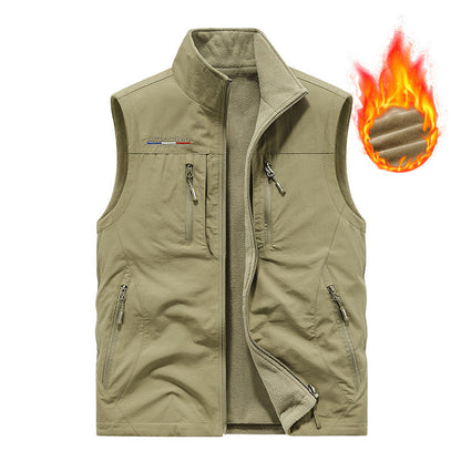Men’s Reversible Fleece-Lined Utility Vest with 8 Pockets