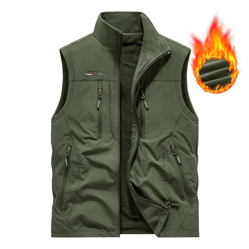 Men’s Reversible Fleece-Lined Utility Vest with 8 Pockets