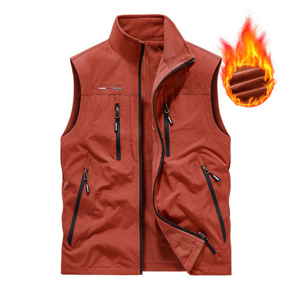 Men’s Reversible Fleece-Lined Utility Vest with 8 Pockets