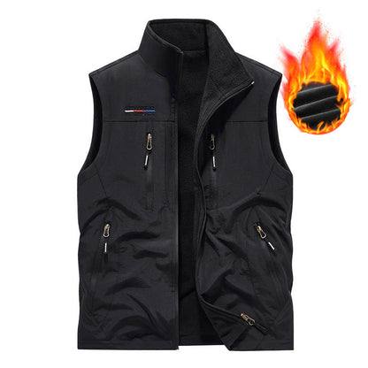 Men’s Reversible Fleece-Lined Utility Vest with 8 Pockets