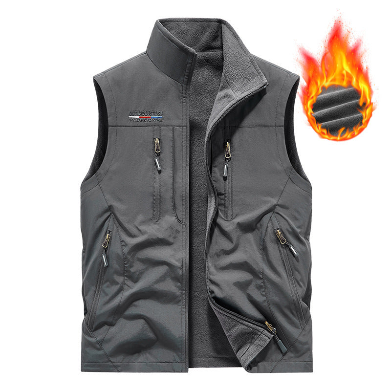 Men’s Reversible Fleece-Lined Utility Vest with 8 Pockets