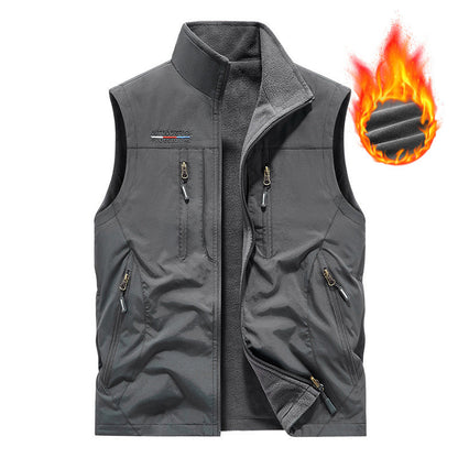 Men’s Reversible Fleece-Lined Utility Vest with 8 Pockets