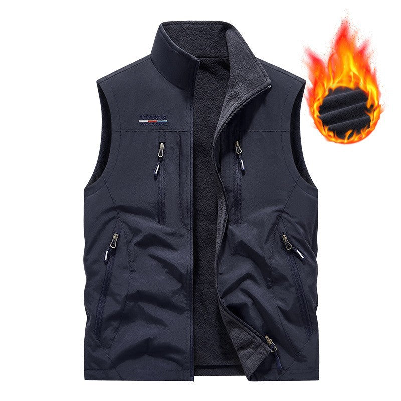 Men’s Reversible Fleece-Lined Utility Vest with 8 Pockets