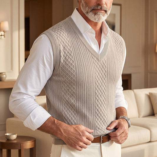 Men's Heavyweight Textured Knit V-Neck Sweater Vest