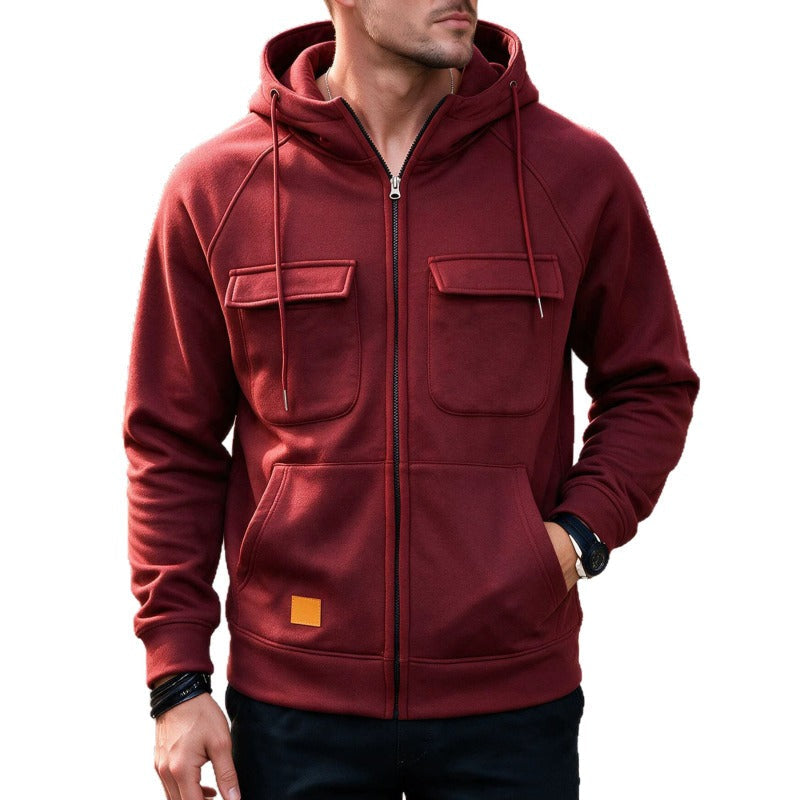Men's Multi-Pocket Zip-Up Hoodie