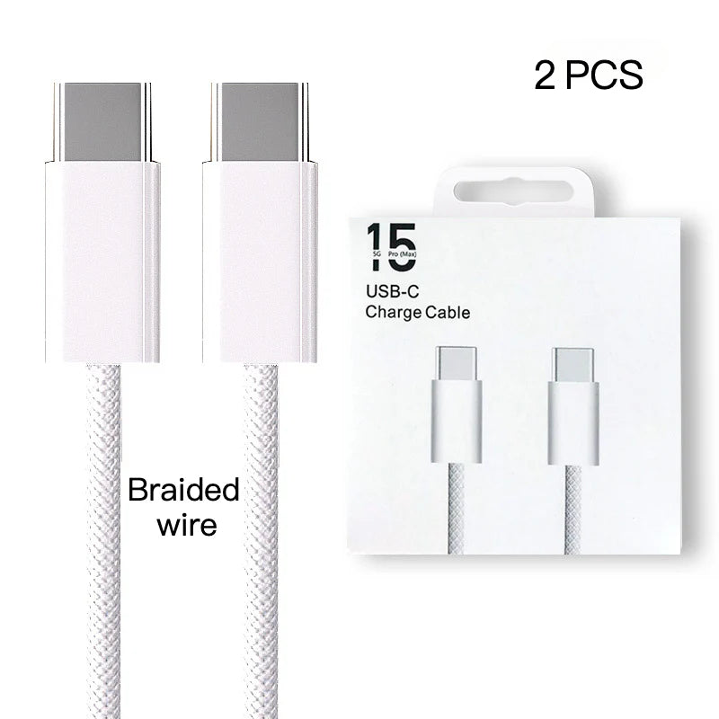 2M/6.6FT 2Pack USB-C to USB-C Braided Fast Charging Data Cable for iPhone 15/16 Series, with a Maximum Power of 35W