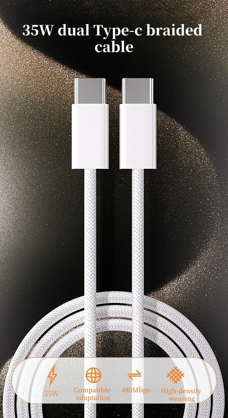 2M/6.6FT 2Pack USB-C to USB-C Braided Fast Charging Data Cable for iPhone 15/16 Series, with a Maximum Power of 35W